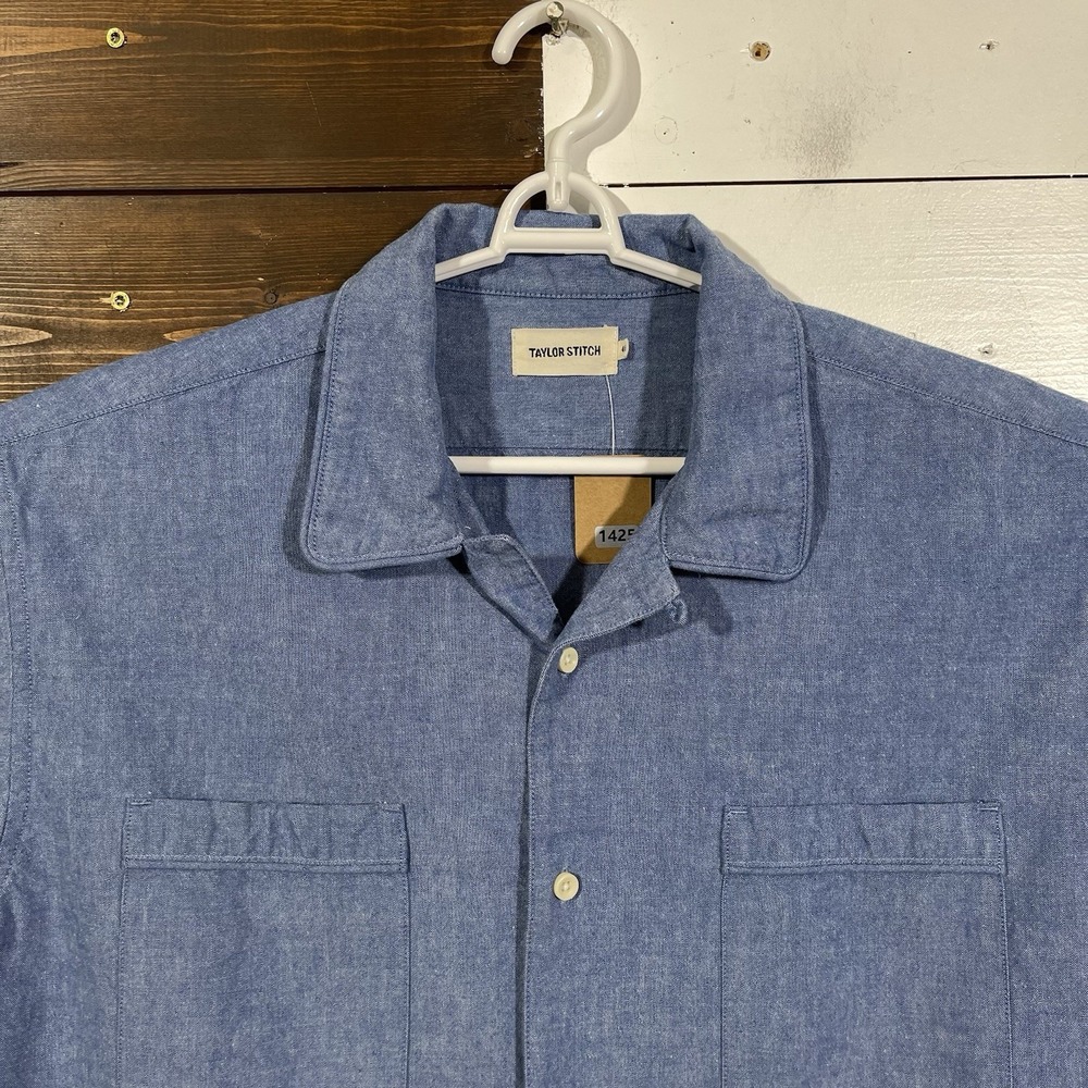 Taylor Stitch Short Sleeve Conrad Shirt Blue Men's Size 46 XL